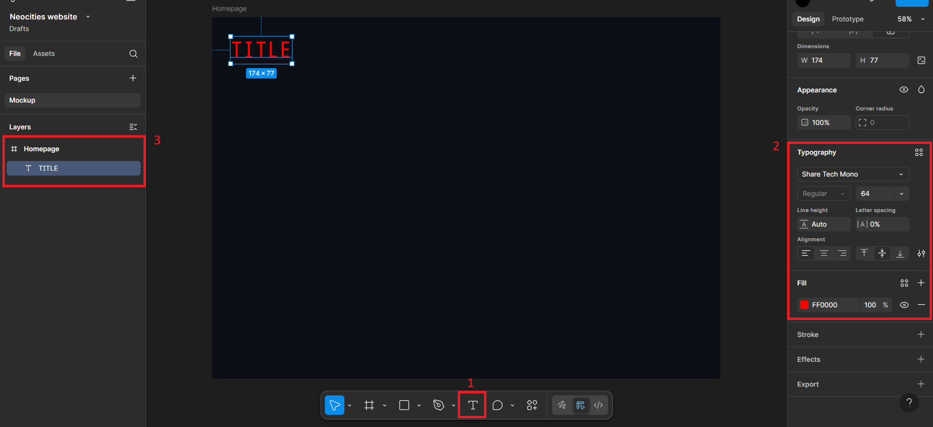 Photo highlighting all textual features to change the typeface and colours.